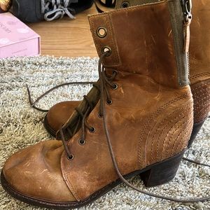 Brown combat boots leather